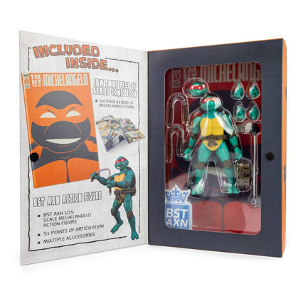 Michelangelo Exclusive Teenage Mutant Ninja Turtles BST TMNT AXN x IDW Action Figure & Comic Book 13 cm