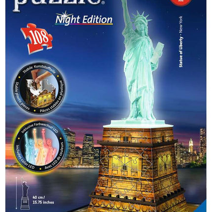 Statue du puzzle d'édition de nuit de liberté 3D avec les lumières