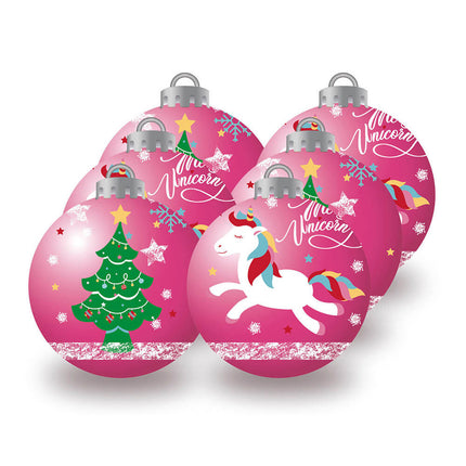 Unicorn balls Christmas tree 8cm Pack 6 Pink