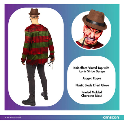 Freddy Kruger Nightmare Costume Carnevale Adulto Uomo Fancy Dress